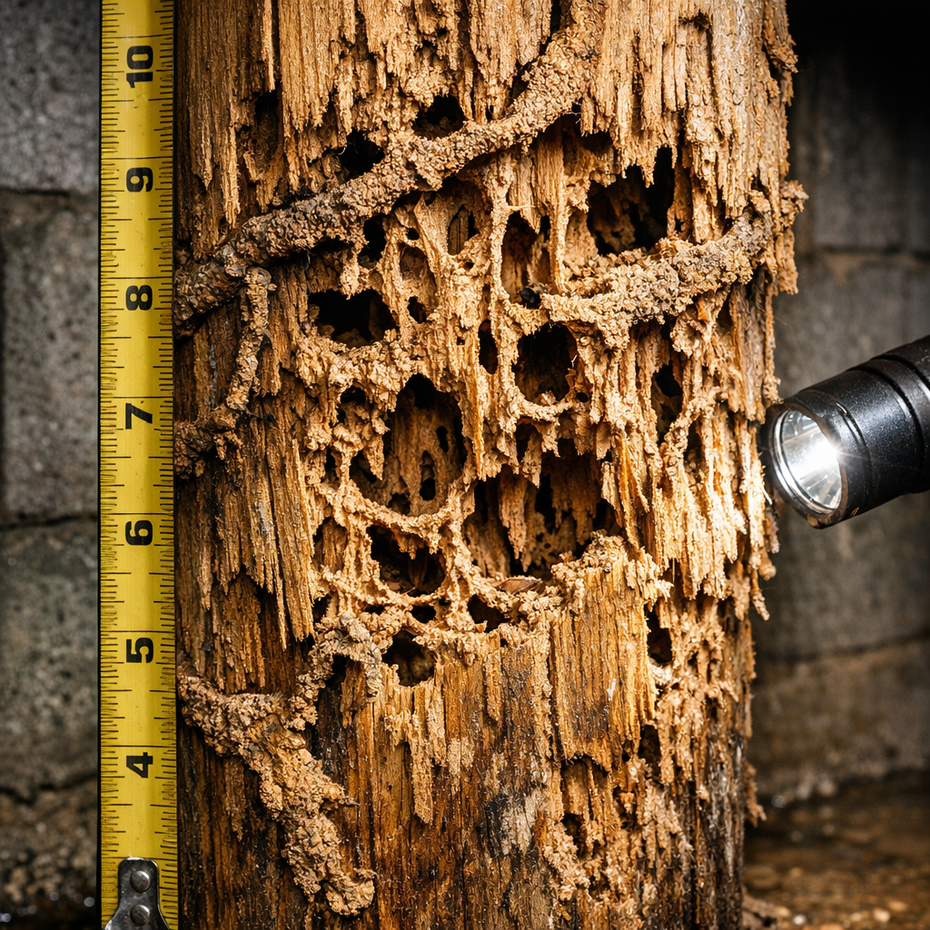 Termit hasari nedeniyle icten curumis ahsap destek kolonu